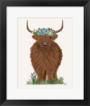 Framed Highland Cow with Flower Crown 2, Full Print