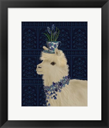 Framed Llama Teacup and Blue Flowers Print