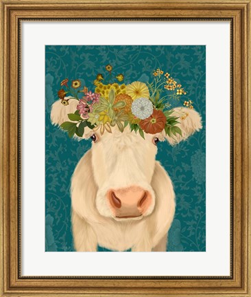 Framed Cow Cream Bohemian 1 Print