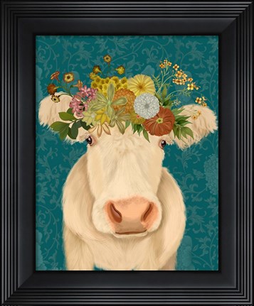 Framed Cow Cream Bohemian 1 Print