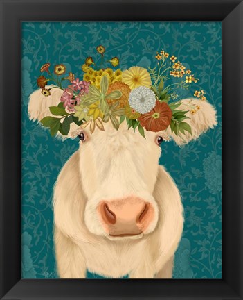 Framed Cow Cream Bohemian 1 Print