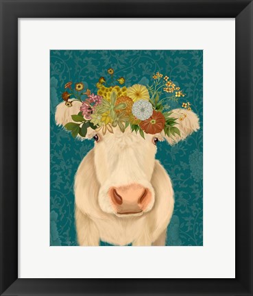 Framed Cow Cream Bohemian 1 Print