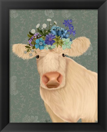 Framed Cow Cream Bohemian 2 Print