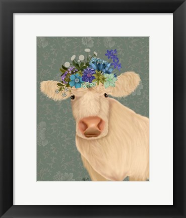 Framed Cow Cream Bohemian 2 Print