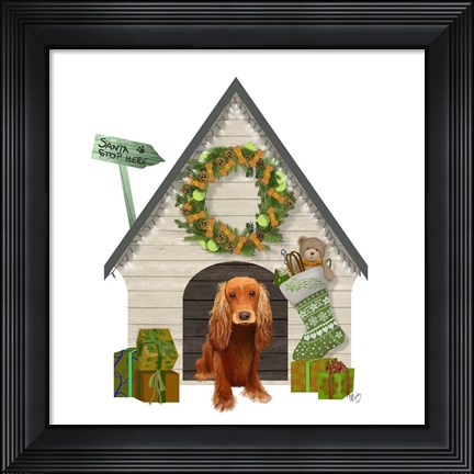 Framed Christmas Des - Christmas Kennel - Cottage Print