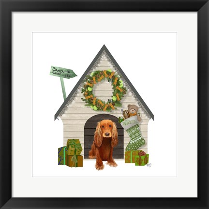 Framed Christmas Des - Christmas Kennel - Cottage Print