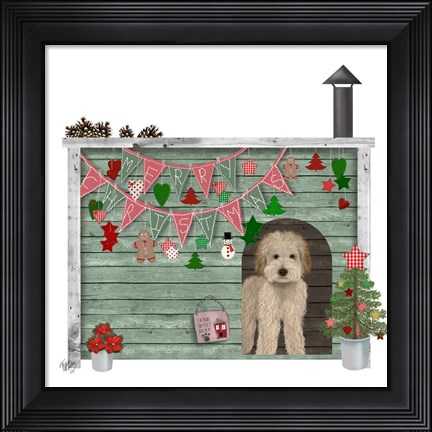 Framed Christmas Des - Christmas Kennel - Homespun Print