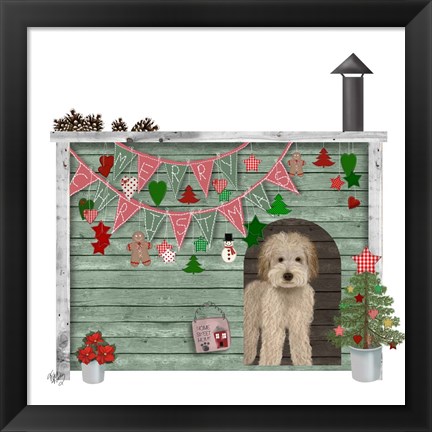 Framed Christmas Des - Christmas Kennel - Homespun Print