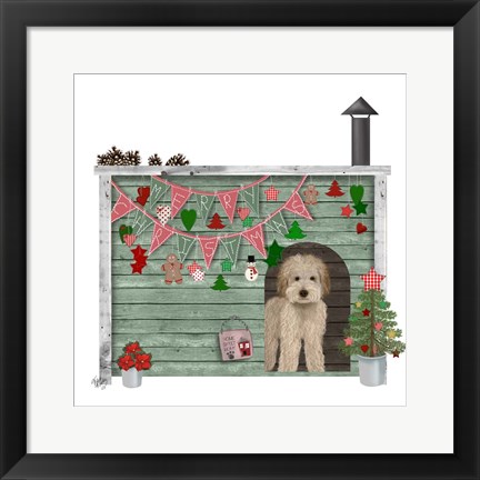 Framed Christmas Des - Christmas Kennel - Homespun Print