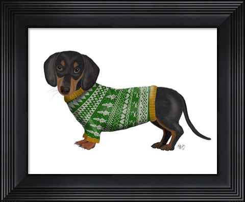 Framed Christmas Des - Dachshund and Christmas Sweater Print