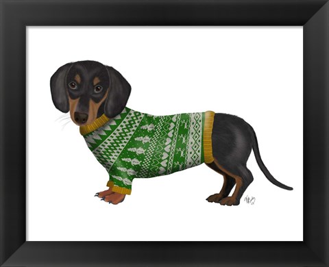 Framed Christmas Des - Dachshund and Christmas Sweater Print