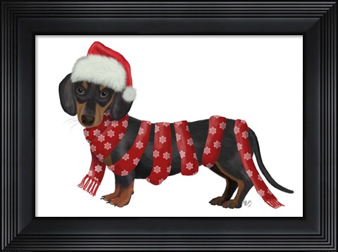 Framed Christmas Des - Dachshund Snowflake Scarf Print