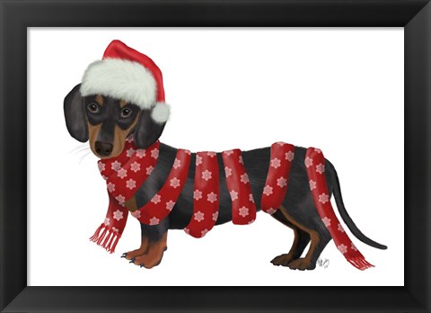 Framed Christmas Des - Dachshund Snowflake Scarf Print