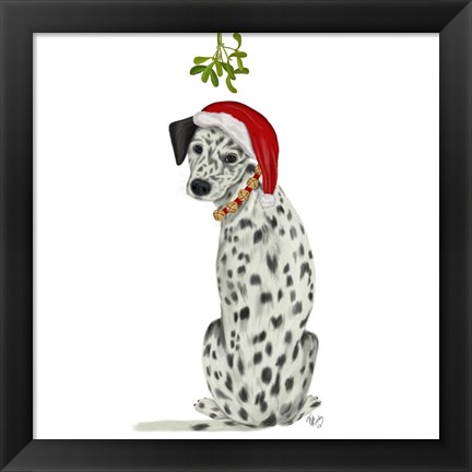 Framed Christmas Des - Dalmatian Mistletoe Print