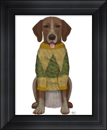 Framed Christmas Des - Mutt in Yellow Christmas Sweater Print