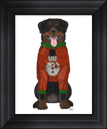 Framed Christmas Des - Rottweiler in Christmas Sweater Print