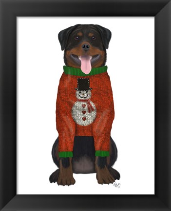 Framed Christmas Des - Rottweiler in Christmas Sweater Print