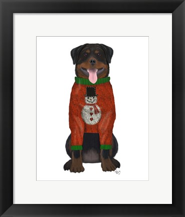 Framed Christmas Des - Rottweiler in Christmas Sweater Print