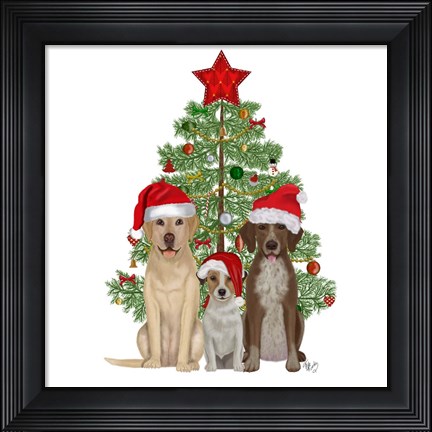 Framed Christmas Des - Dog Trio Christmas Tree Print