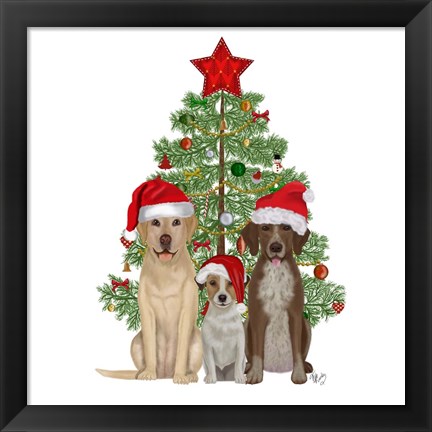 Framed Christmas Des - Dog Trio Christmas Tree Print