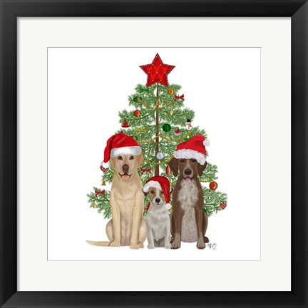 Framed Christmas Des - Dog Trio Christmas Tree Print