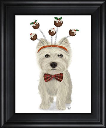 Framed Christmas Des - Westie and Christmas Puds Print