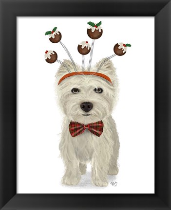 Framed Christmas Des - Westie and Christmas Puds Print