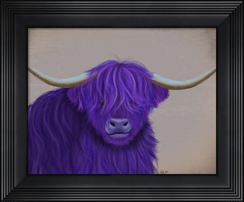 Framed Highland Cow 5, Purple, Portrait Print