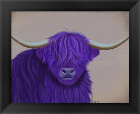 Framed Highland Cow 5, Purple, Portrait Print