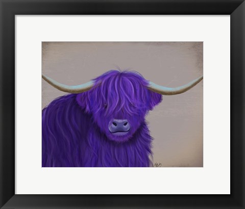 Framed Highland Cow 5, Purple, Portrait Print