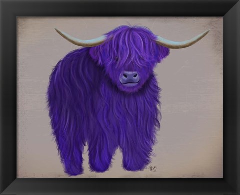 Framed Highland Cow 5, Purple, Full Print