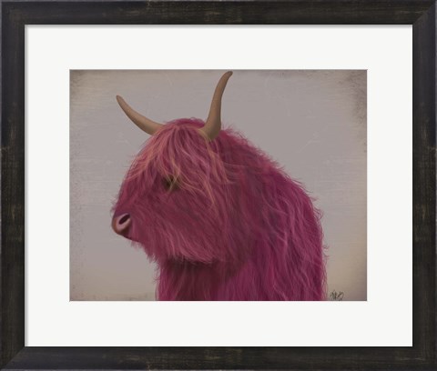 Framed Highland Cow 4, Pink, Portrait Print