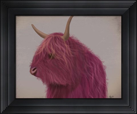 Framed Highland Cow 4, Pink, Portrait Print