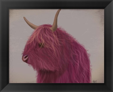 Framed Highland Cow 4, Pink, Portrait Print