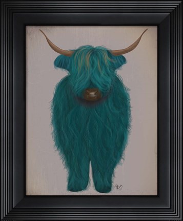 Framed Highland Cow 3, Turquoise, Full Print