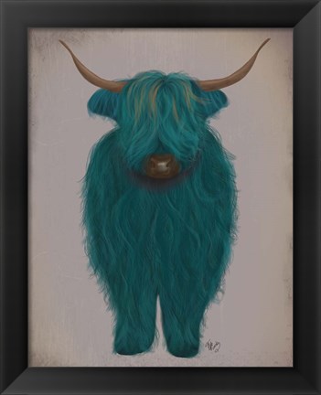 Framed Highland Cow 3, Turquoise, Full Print