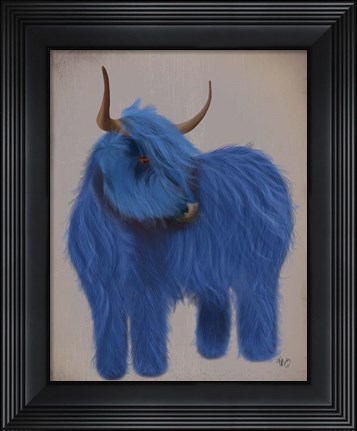 Framed Highland Cow 2, Blue, Full Print
