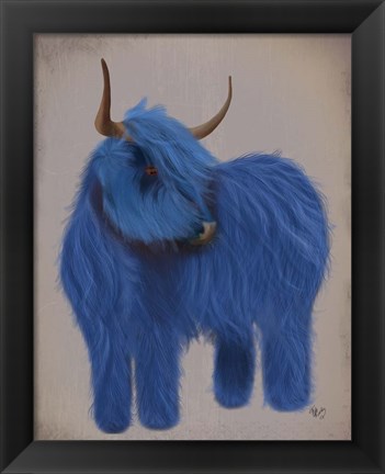 Framed Highland Cow 2, Blue, Full Print