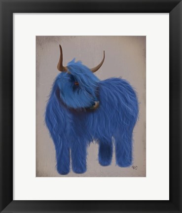 Framed Highland Cow 2, Blue, Full Print