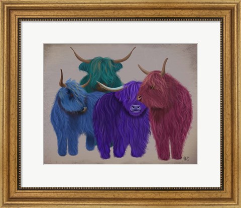 Framed Highland Cows, Multicoloured Herd Print