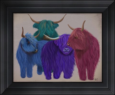 Framed Highland Cows, Multicoloured Herd Print