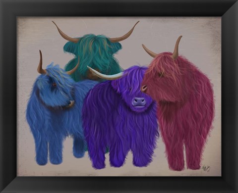 Framed Highland Cows, Multicoloured Herd Print