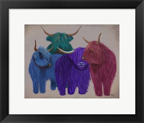 Framed Highland Cows, Multicoloured Herd Print