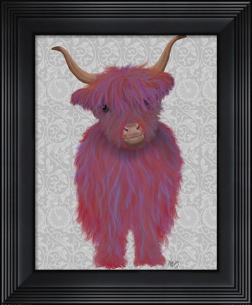 Framed Highland Cow 7, Pink And Purple, Full Print