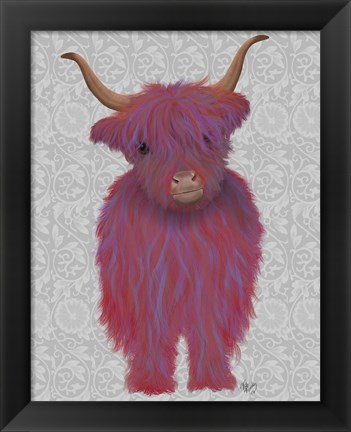 Framed Highland Cow 7, Pink And Purple, Full Print