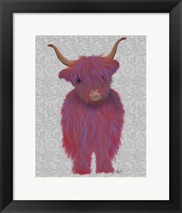 Framed Highland Cow 7, Pink And Purple, Full Print