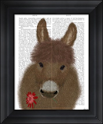 Framed Donkey Red Flower Book Print Print