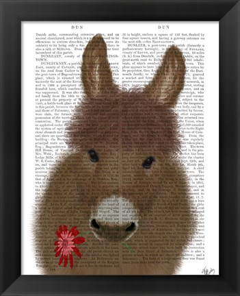 Framed Donkey Red Flower Book Print Print