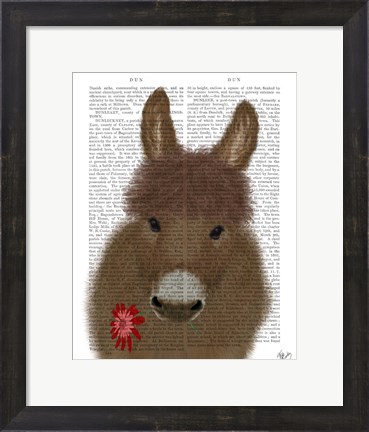 Framed Donkey Red Flower Book Print Print