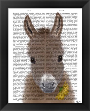 Framed Donkey Yellow Flower Book Print Print